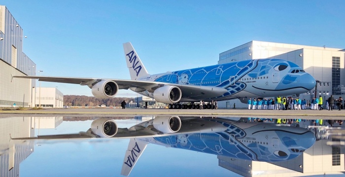 First All Nippon Airways A380 prepares for take-off