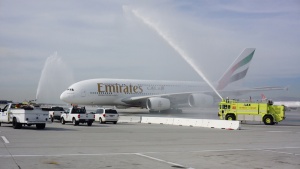 Emirates A380 touches down in Los Angeles