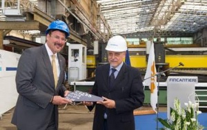 Seabourn Ovation begins to take shape with steel cutting ceremony