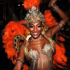 Samba Queen leading a Brazil delegation to Seychelles Carnival