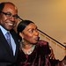 Jamaica Tourism minister Ed Bartlett celebrates with Boney M singer Marcia Barrett