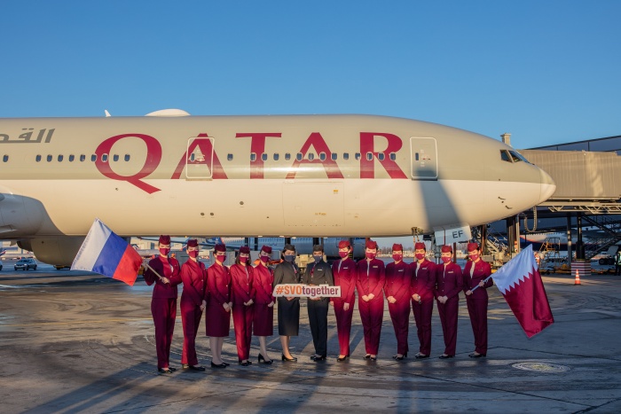 Qatar Airways arrives at Sheremetyevo International in Moscow