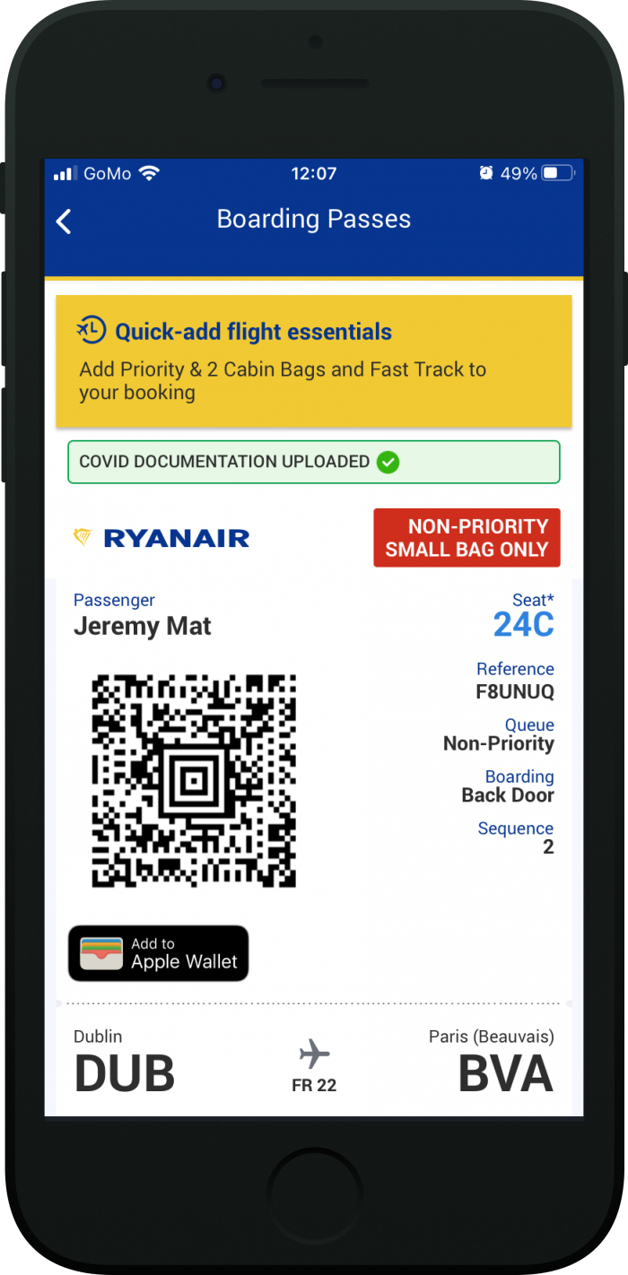 Ryanair launches Covid-19 Travel Wallet