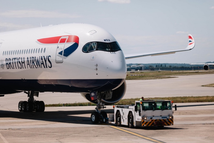 First British Airways Airbus A350 prepares for Dubai departure