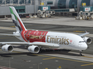 The Emirates A380 dons its Gunners kit
