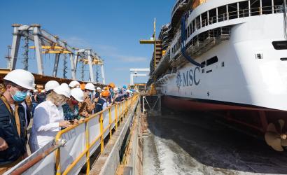 MSC Seashore floats out in Italy