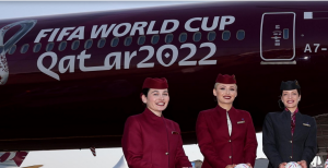 Qatar Airways delights attendees at Farnborough with Boeing 777 FIFA World Cup livery
