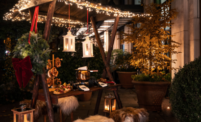 THE TERRACE OF THE CHARLES HOTEL HAS BEEN TRANSFORMED INTO A COSY WINTER VILLAGE