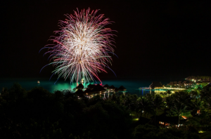 Countdown to midnight fireworks in a variety of ways at Conrad Bora Bora Nui.