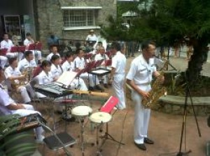 Victoria Seychelles, entertained by visiting Japanese navy band