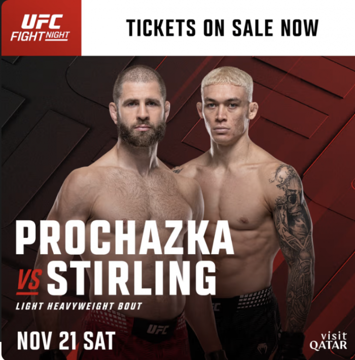 Qatar Tourism Launches Ticket Sales for UFC FIGHT NIGHT: PROCHAZKA vs STIRLING Ahead of Doha Event | News Qatar Tourism Launches Ticket Sales for UFC FIGHT NIGHT: PROCHAZKA vs STIRLING Ahead of Doha Event | News