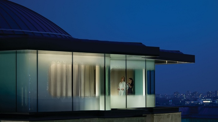 Omorovicza Midnight Suite pop up set for Four Seasons Hotel London at Park Lane