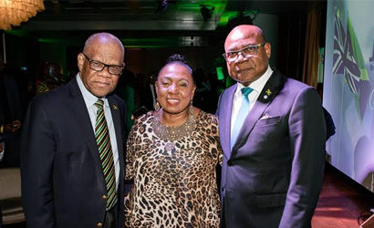His Excellency Mr. Seth George Ramocan, High Commissioner for Jamaica to the United Kingdom, the Hon. Olivia Grange, Jamaica Minister of Culture, Gender, Entertainment and Sport, and the Hon Edmund Bartlett, Jamaica Minister of Tourism, pictured at the official launch of Jamaica 60 celebrations in the UK.